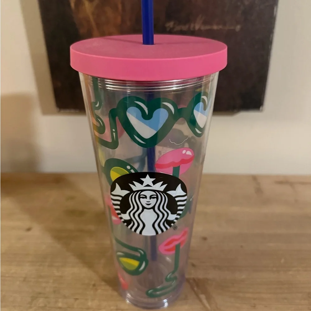 Starbucks Tumbler with Pink Lid and Heart Motif